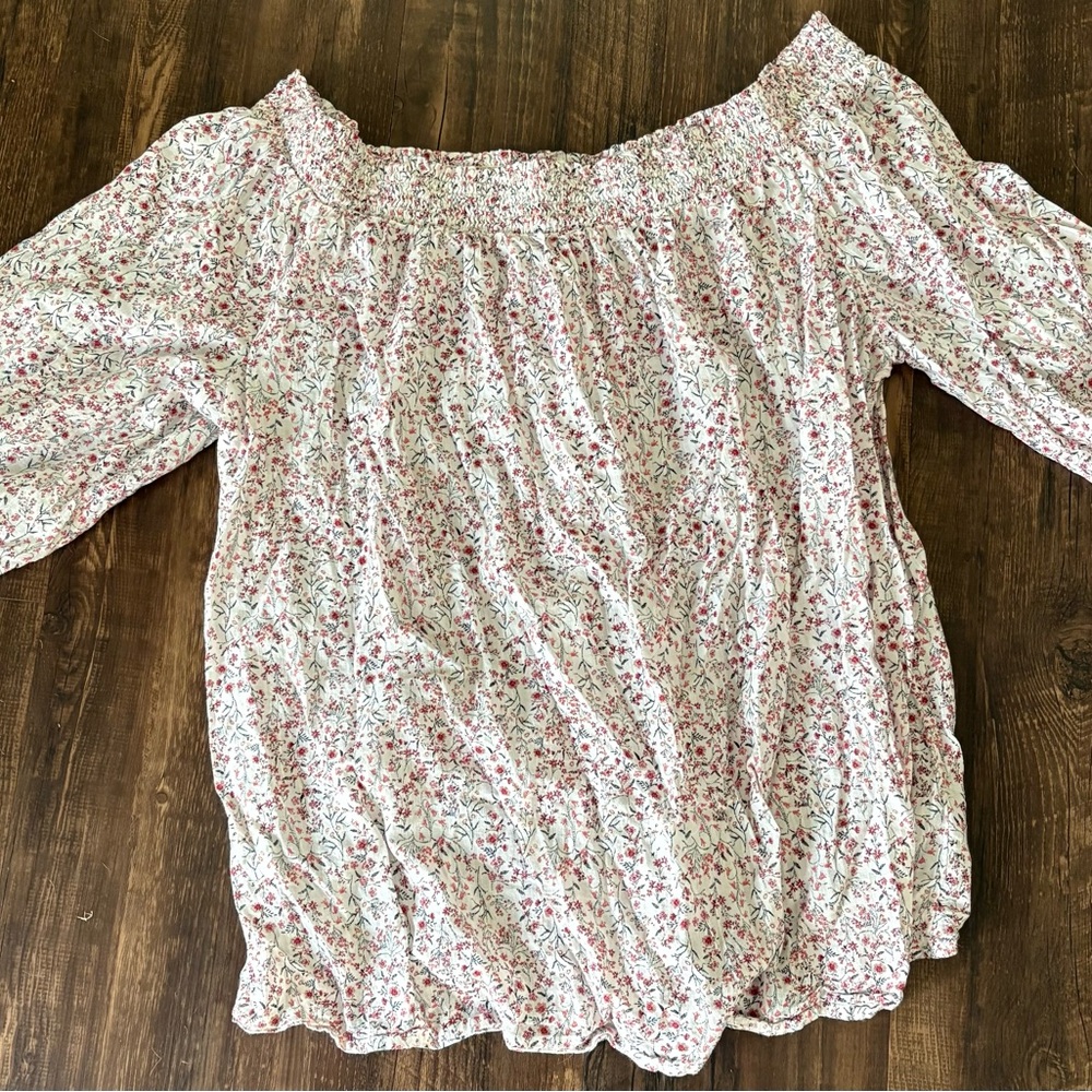 Old Navy Floral Off-Shoulder Blouse - Pink and White